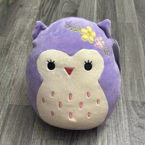 Squishmallows Kellytoys 8 Inch Holly the Purple Owl With Floral Headband - NWT
